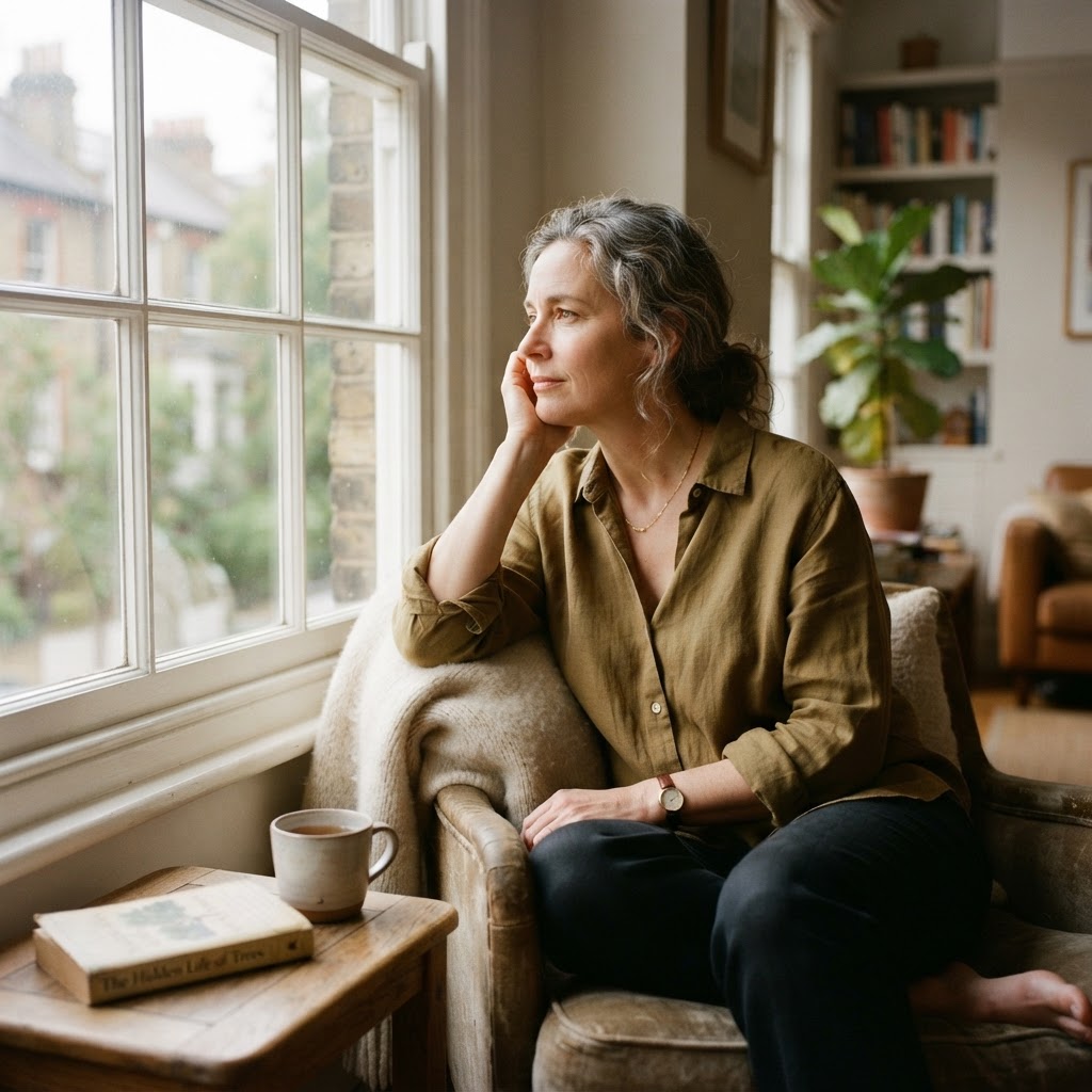 Person reflecting quietly, recognizing patterns of feeling stuck in life