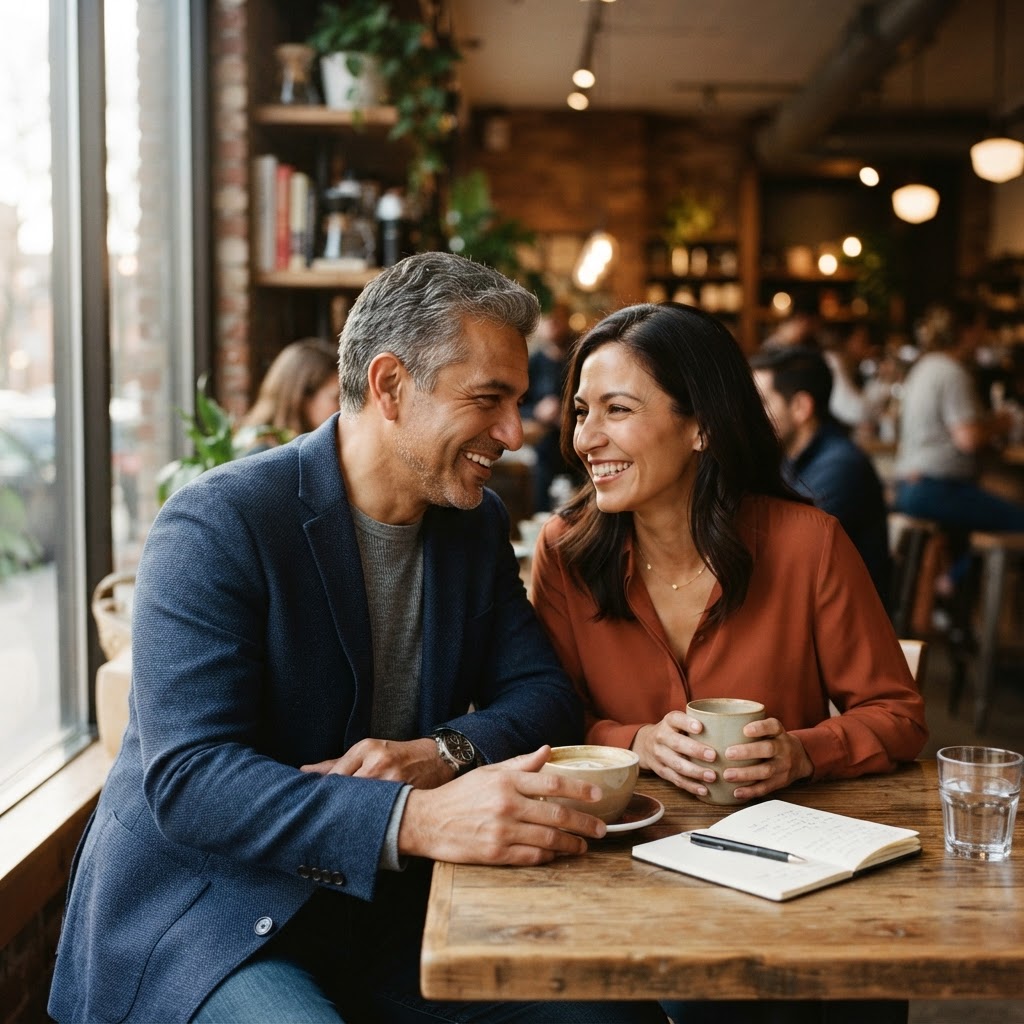 Latino man in his 50s in a warm conversation with a colleague, illustrating the power of a deep professional network